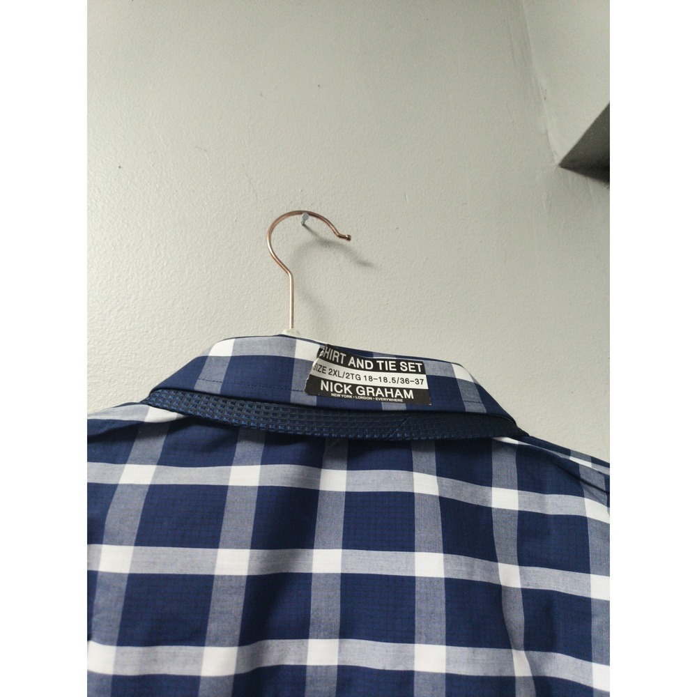 Nick Graham Modern Fit Men's Cotton Dress Shirt & Tie Set Blue 2XL 18-18.5 36-37 - Picture 9 of 12
